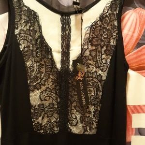 POOF COUTURE black and cream high low dress